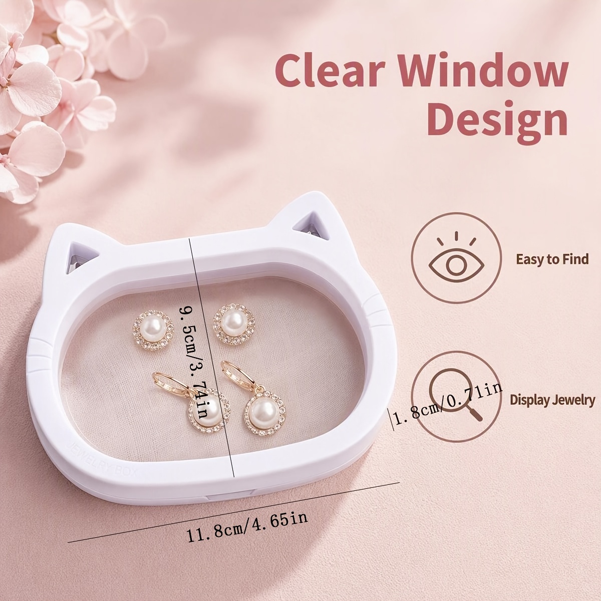 3pcs Cute Cat Ear Transparent Jewellery Storage Boxes